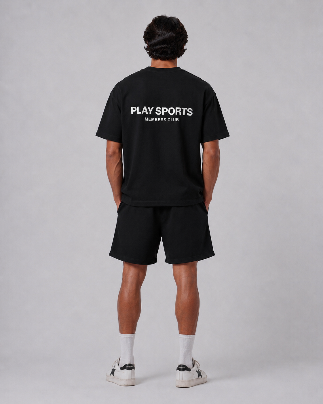 Members Club T-Shirt in black worn oversized, front view