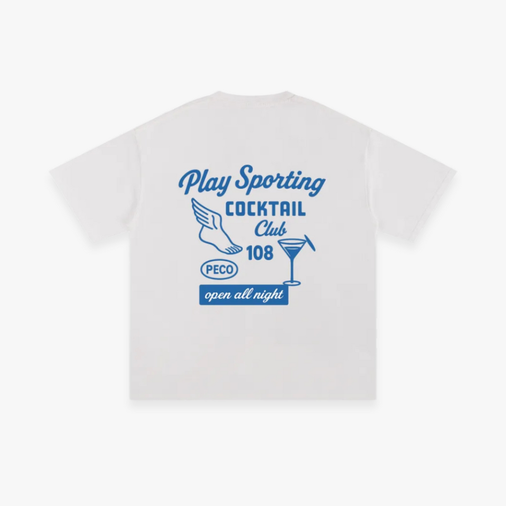 White “Cocktail Club” Oversized Heavyweight T-Shirt
