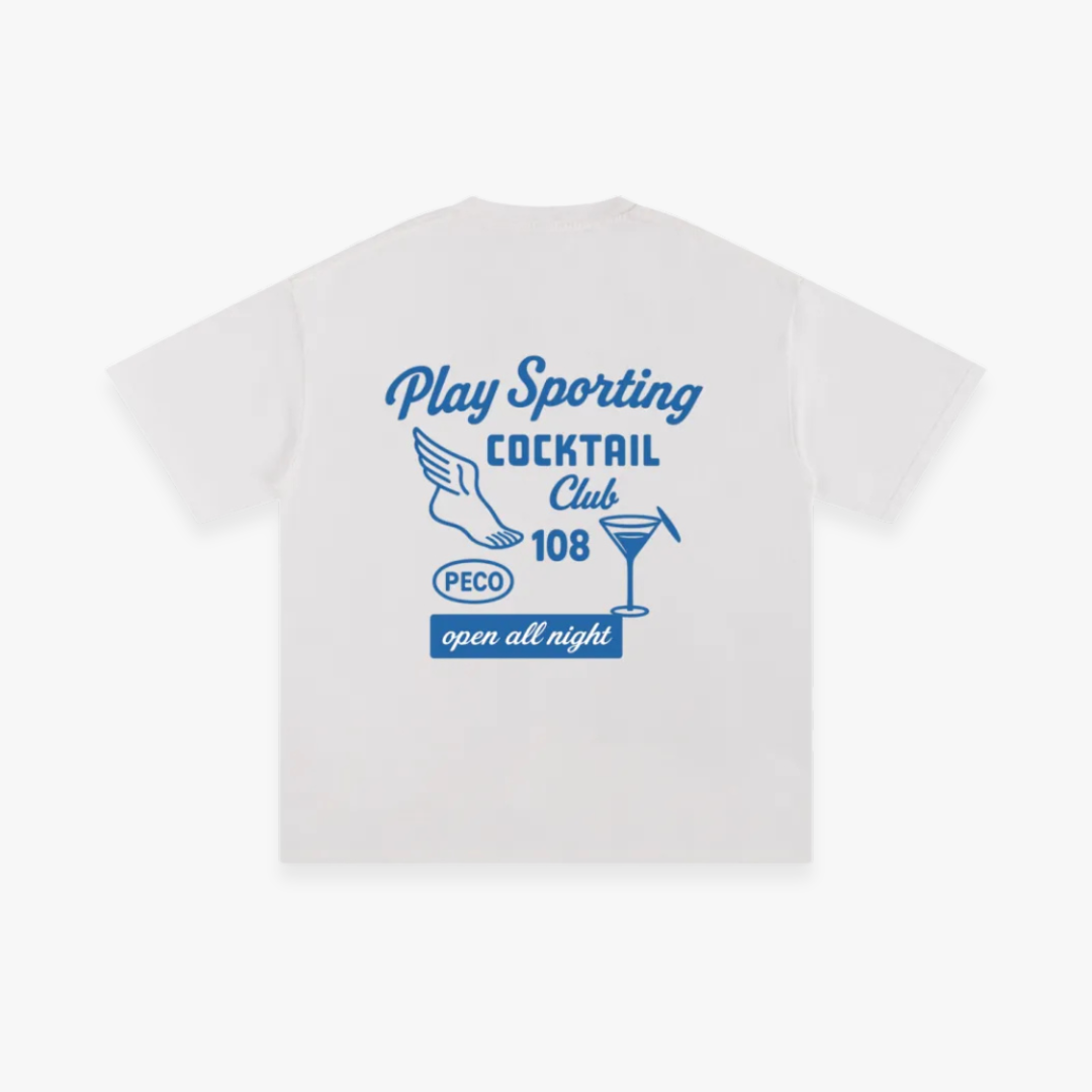 White “Cocktail Club” Oversized Heavyweight T-Shirt
