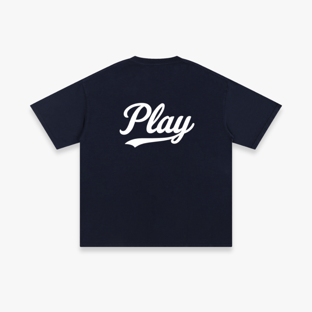 Navy “Cursive Back” Oversized Tee