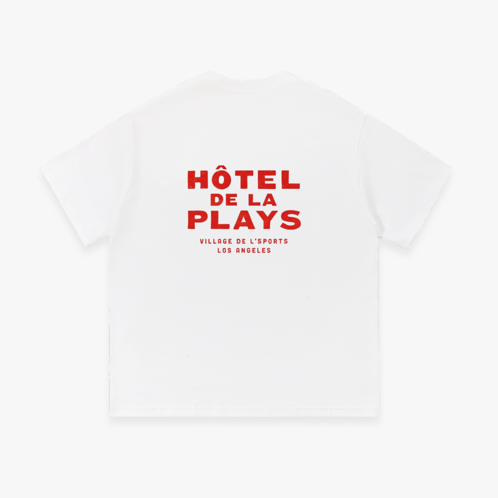 White “Hôtel De La Plays” Oversized Tee