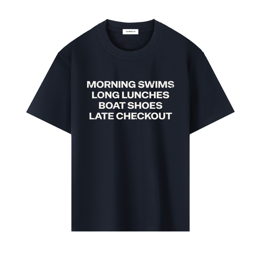 Play Sports Club Bay Navy Late Checkout Oversized T-Shirt front